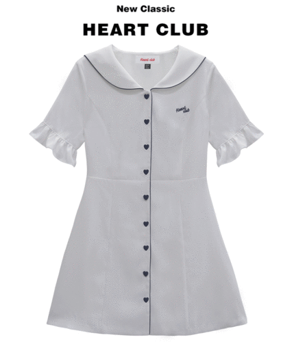 Heart Sailor Collar Dress (White)