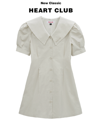 HEART CLUBWhite Puff Sleeve Button-Front Dress