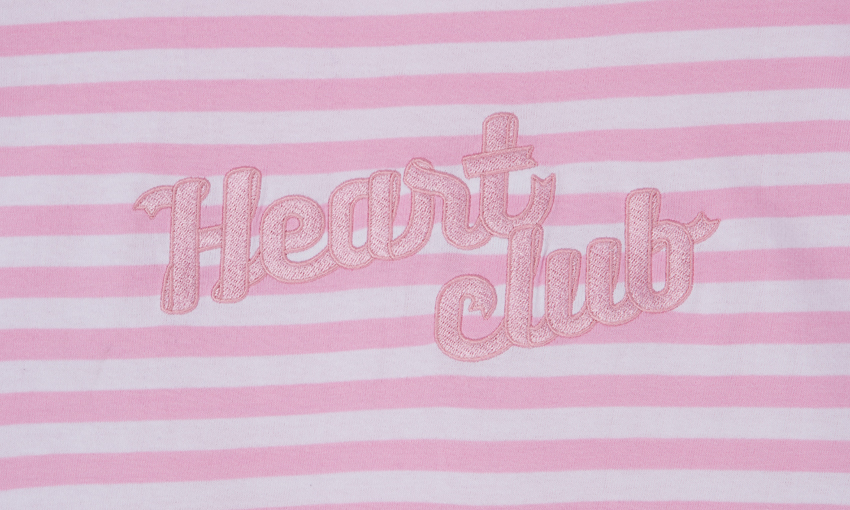 HEART CLUBBack Lettering Embroidery Striped T-Shirt | mixxmix ...