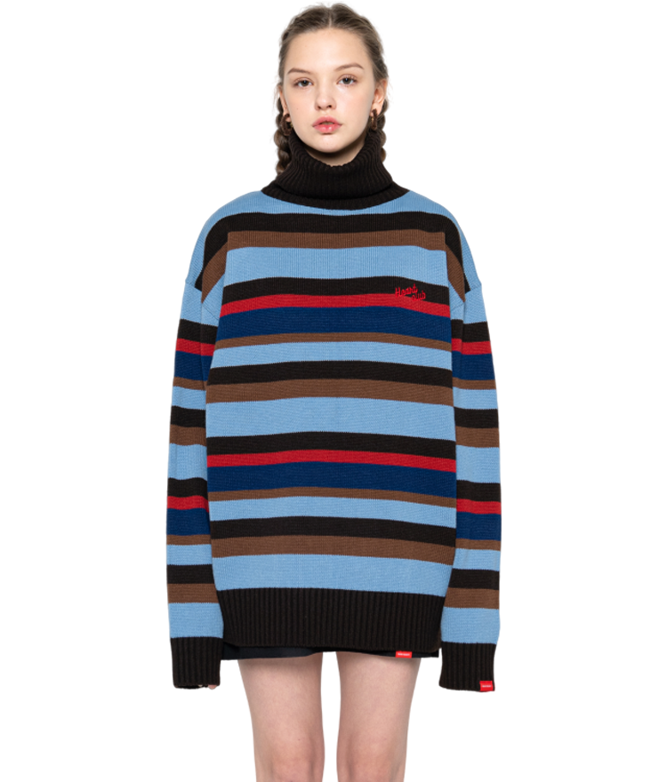 HEART CLUBStriped Turtleneck Loose Knit Top