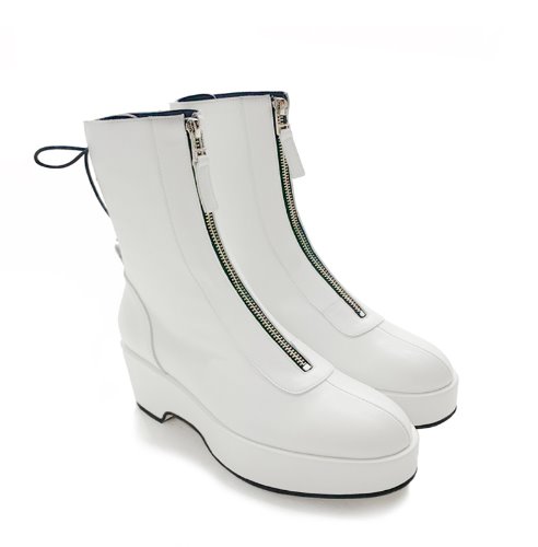 Platform Zip Boots (White)