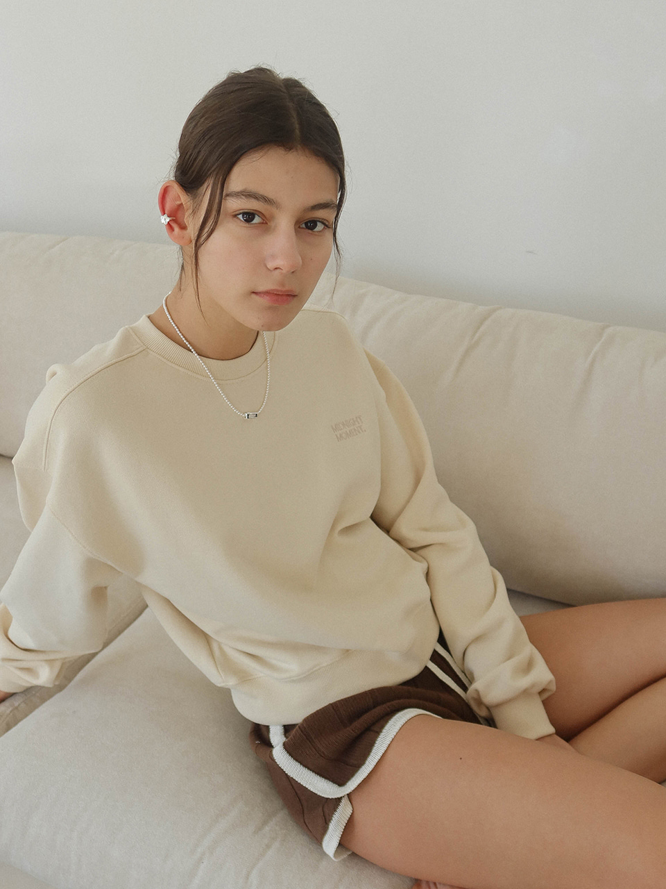 basic stitch sweatshirt - beige