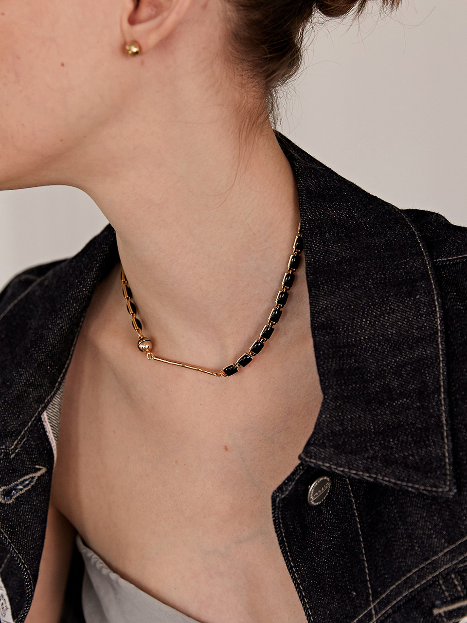 Black square chain necklace - gold