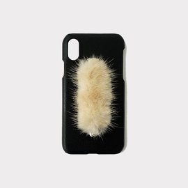 mink fur leather case - beige