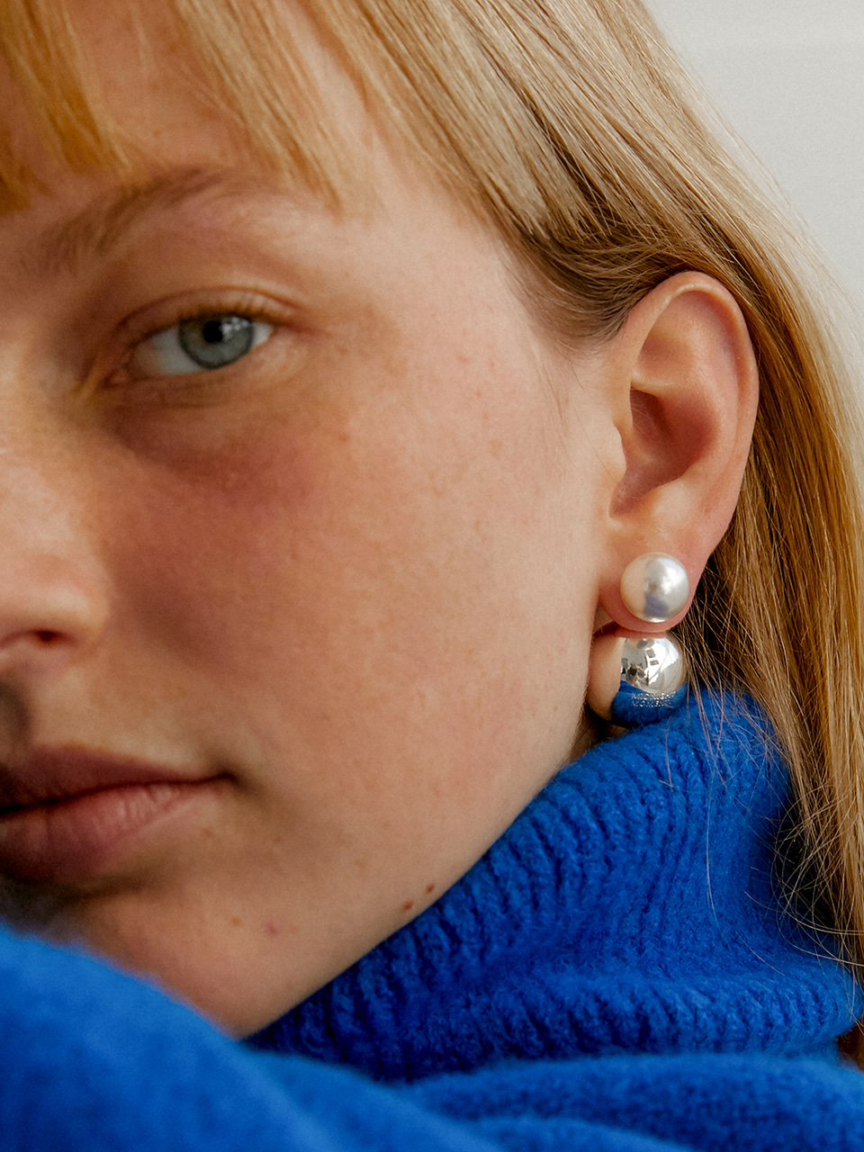 tooball pearl earring - silver