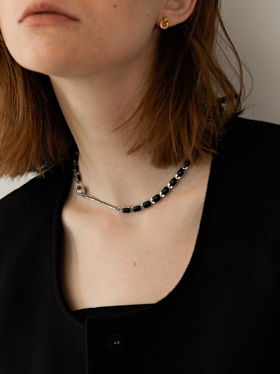Black square chain necklace - silver