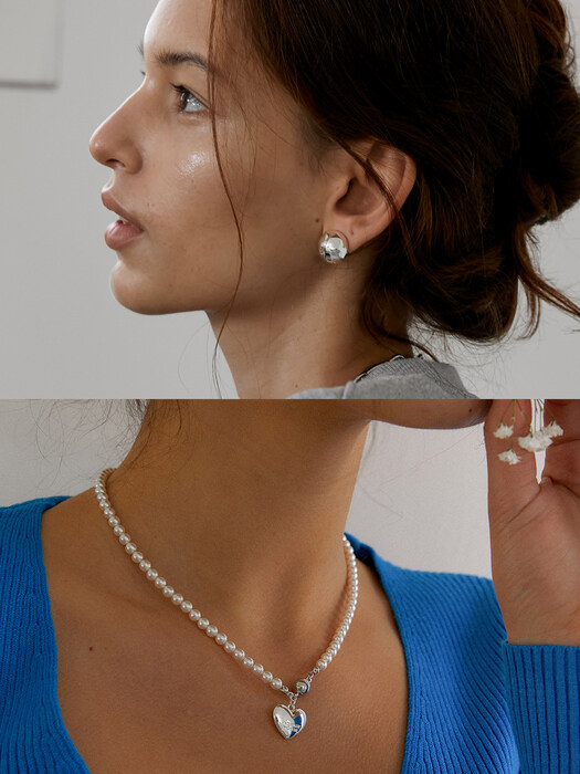 bumpy earring / magnet love pearl necklace SET