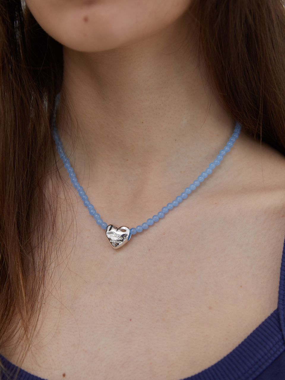 magnet pierce love jade necklace - blue