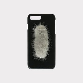 mink fur leather case - gray