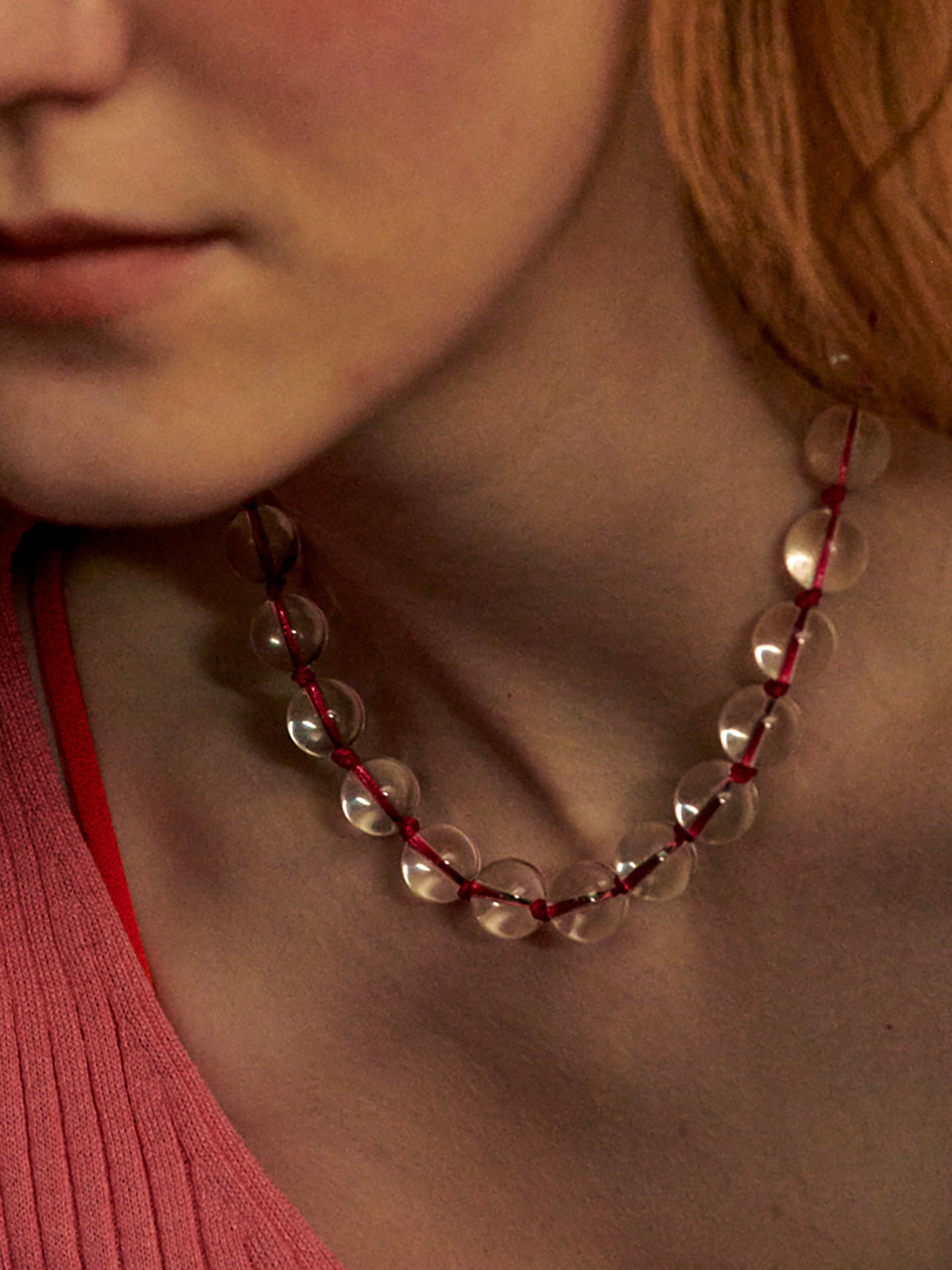 clear knot necklace - pink