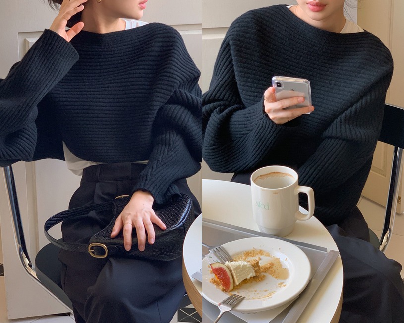 [메리노울 50%] Momo knit (블랙)