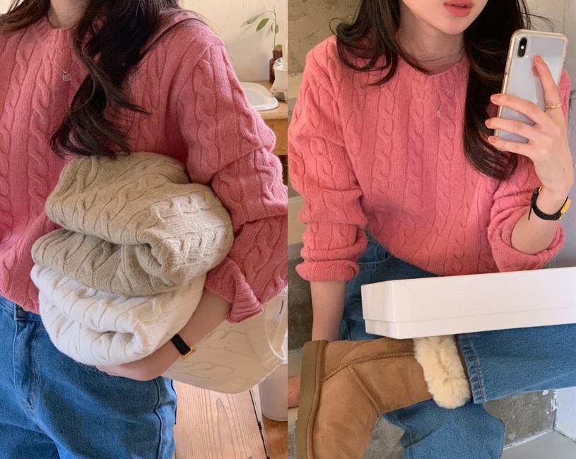 [메리노울 80%] Woniy knit (핑크)(지연/2주이상소요)