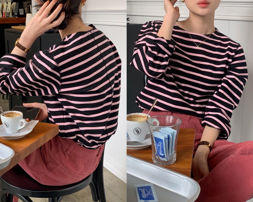[LEBONE] Veim stripe tee (핑크)(2차수량소진/예약주문/5~7일정도 소요)