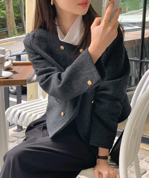 [울 80%] Nano tweed jacket (차콜)