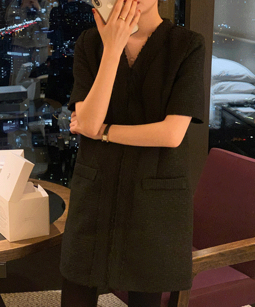 [単独] Lown tweed dress (ブラック)