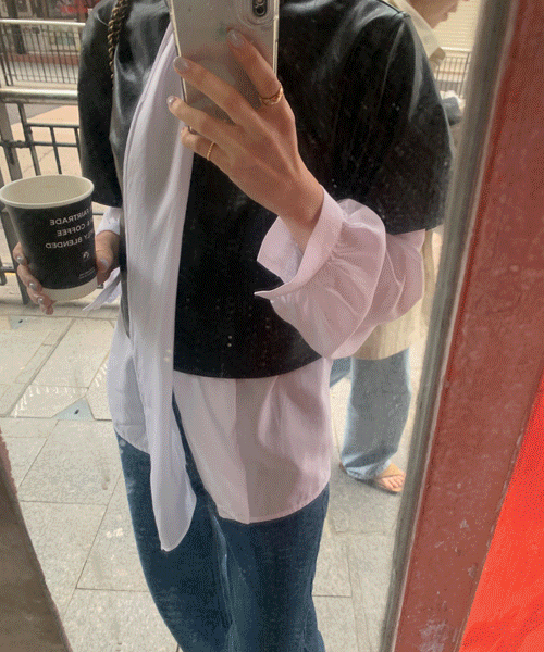 [当日出荷] Tret leather blouse (ブラック)