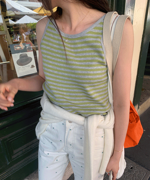 Plush stripe sleeveless (연두)