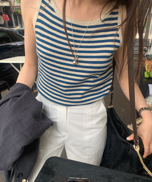 Plush stripe sleeveless (블루)