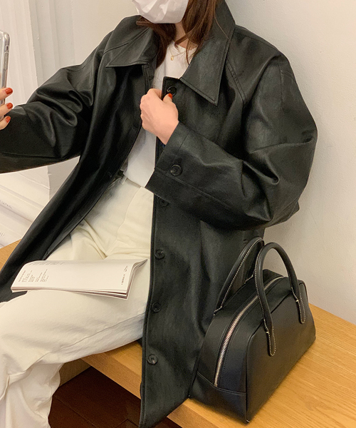 [LEBONE] Lency leather jacket (블랙)