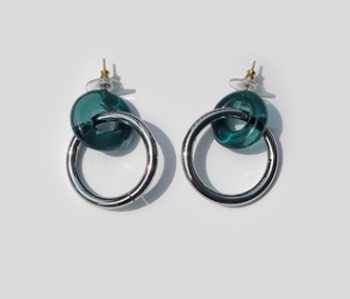Donut Glass and Circle Earrings  Emerald (10% off)