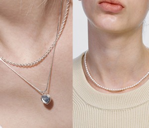 [SET] Baby Heart Silver Nekclace +Everyday Pearl Necklace 4mm (15% off)