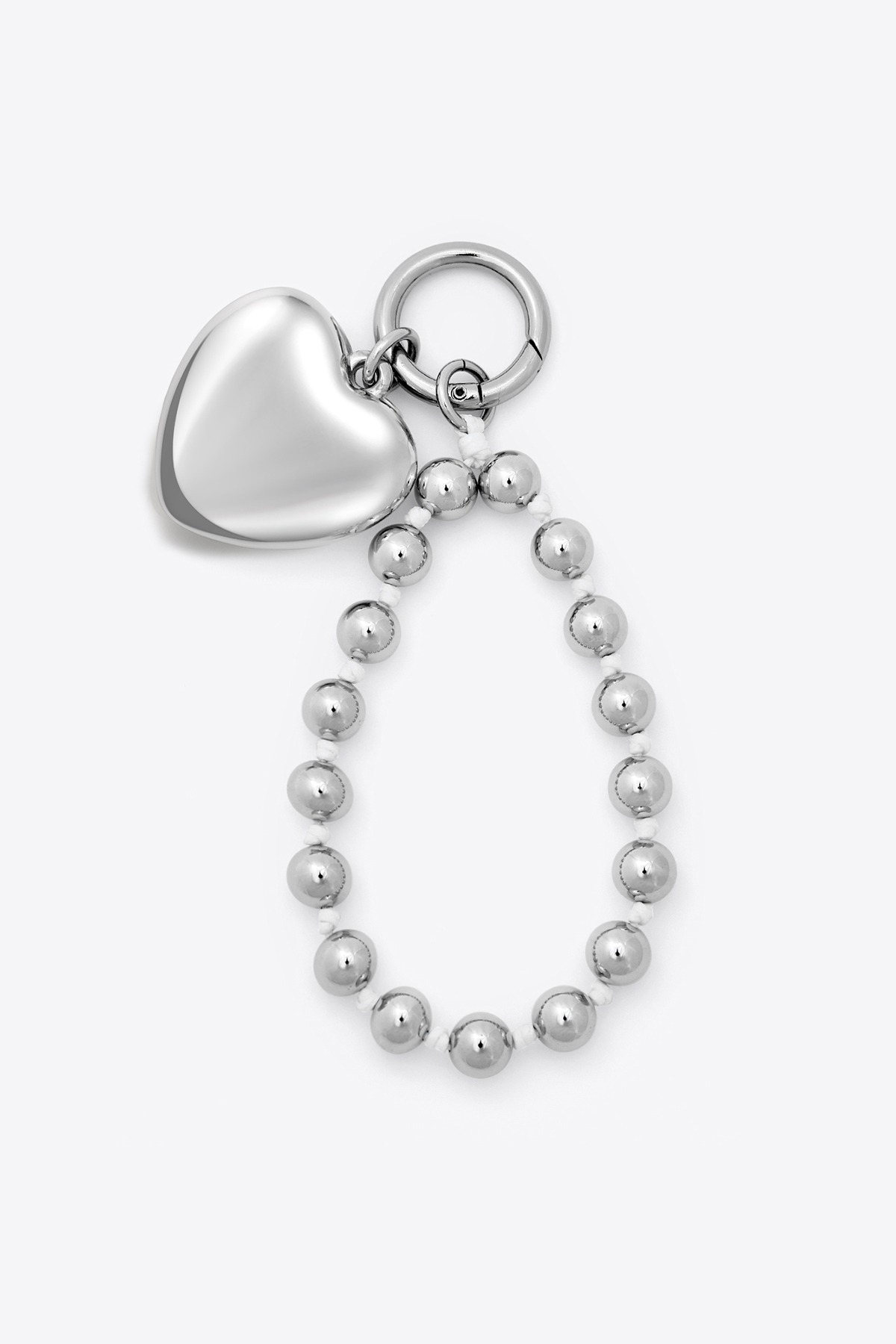 Heart And Ball Strap Keyring-white