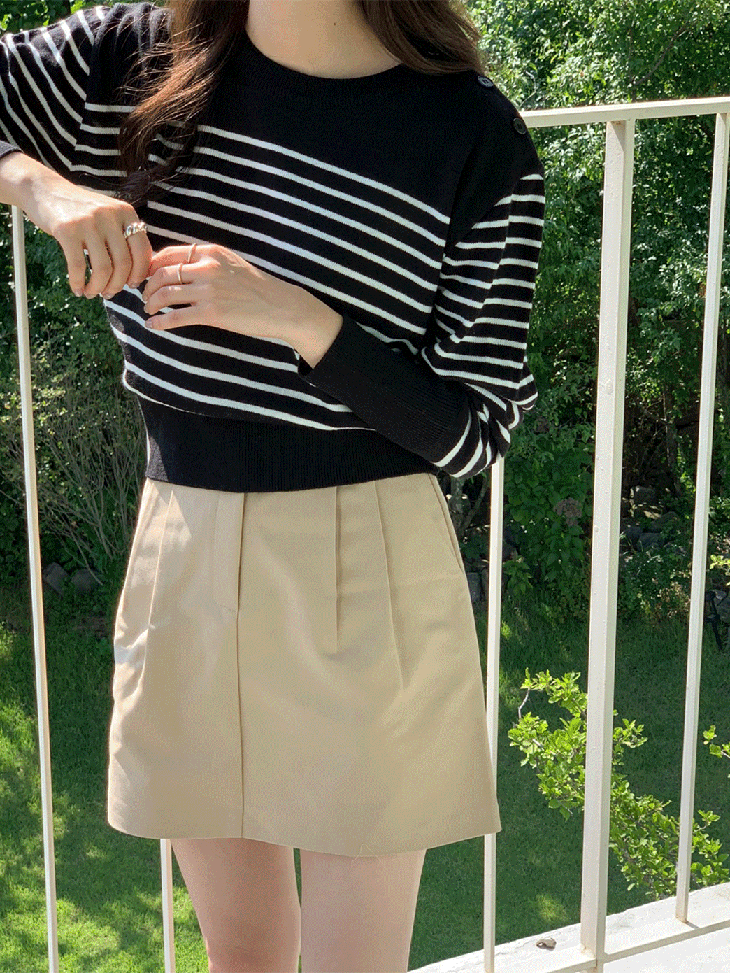 Button Stripe knit (3color) *입고지연 일시품절*