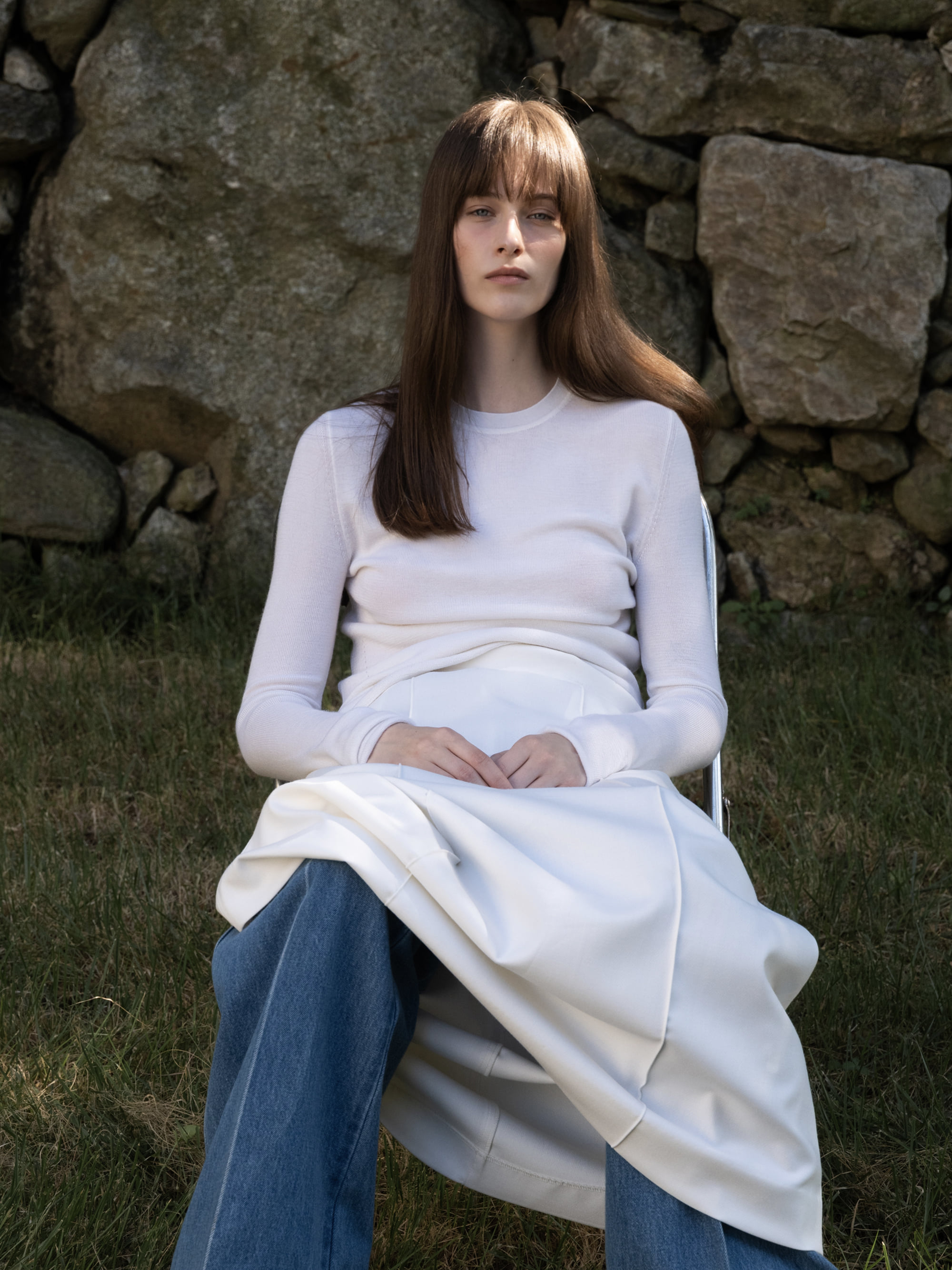 [Italy Cashmere] Silk Cashmere Roundneck Knit Top - Ivory