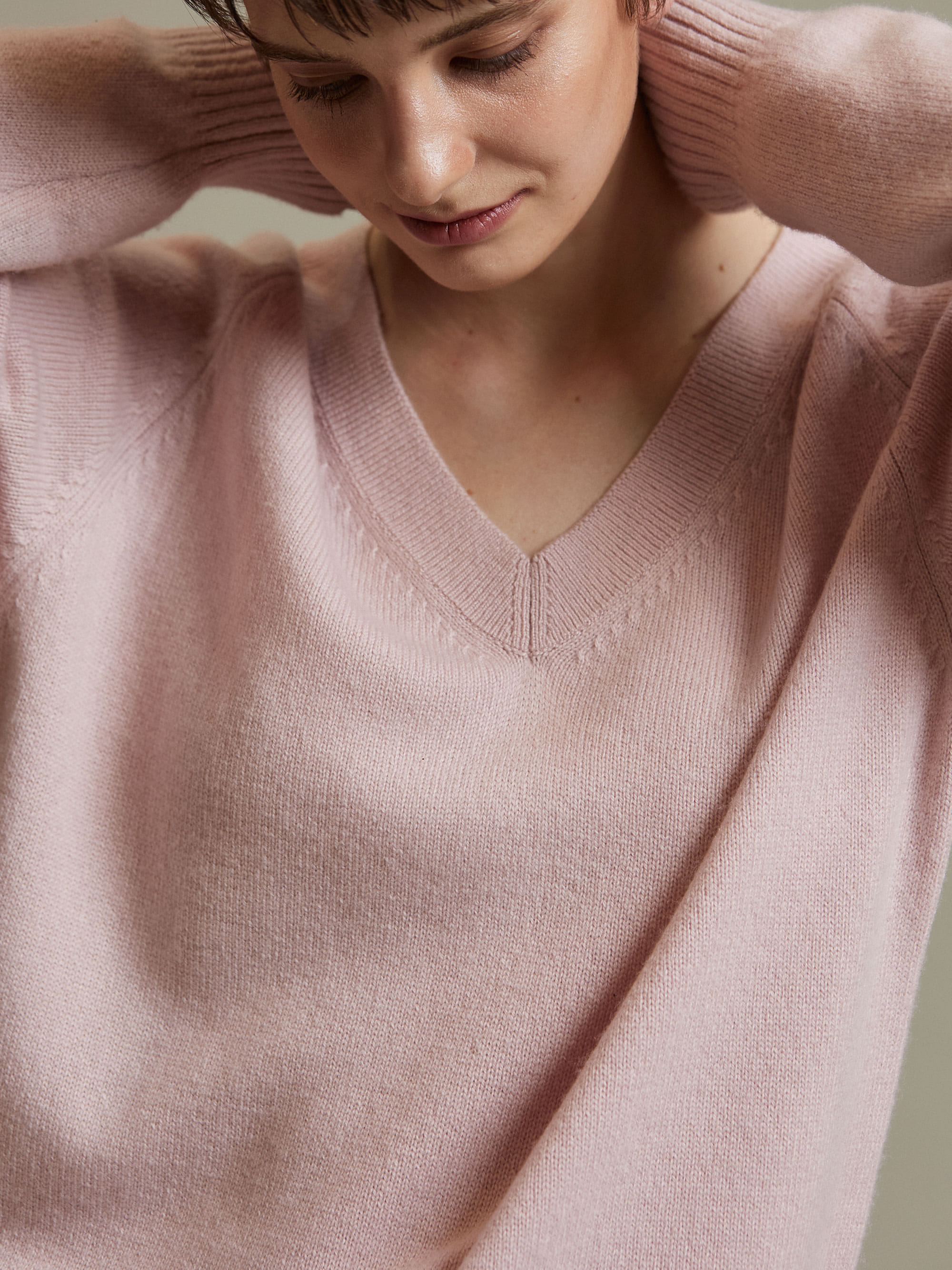 Italy Cashmere 100% Oversize V-neck Pullover - Pink