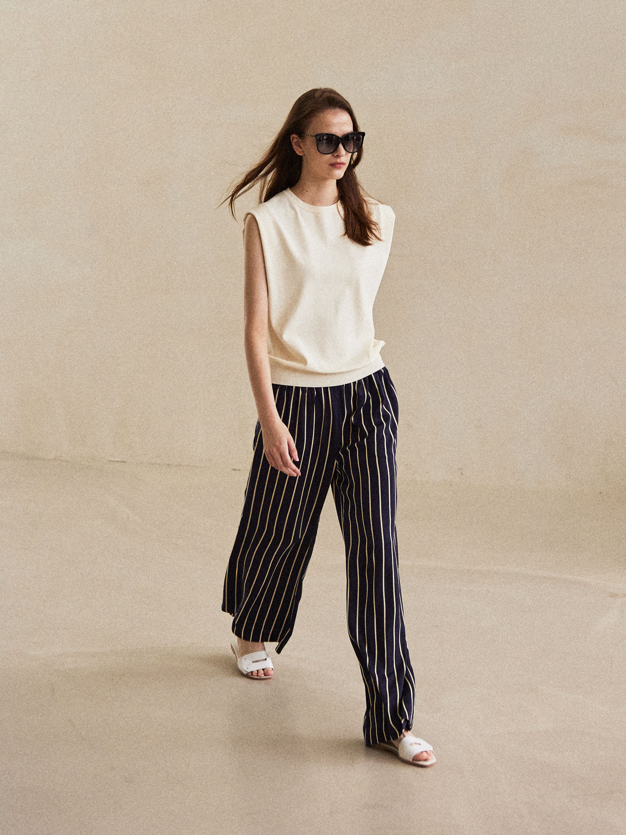Relaxed Stripe Pants - Navy