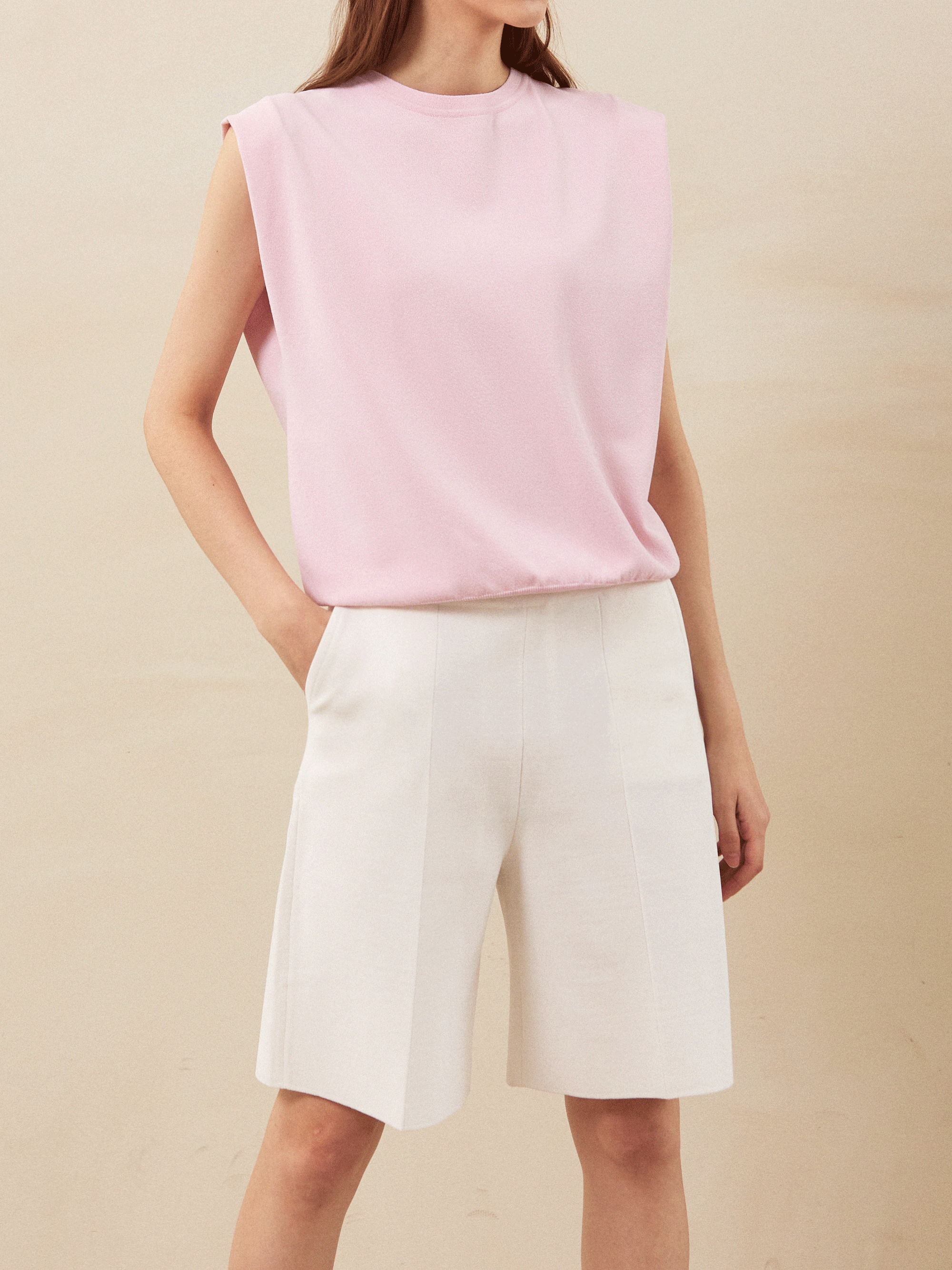 String Point Sleeveless Knit Top - Pink