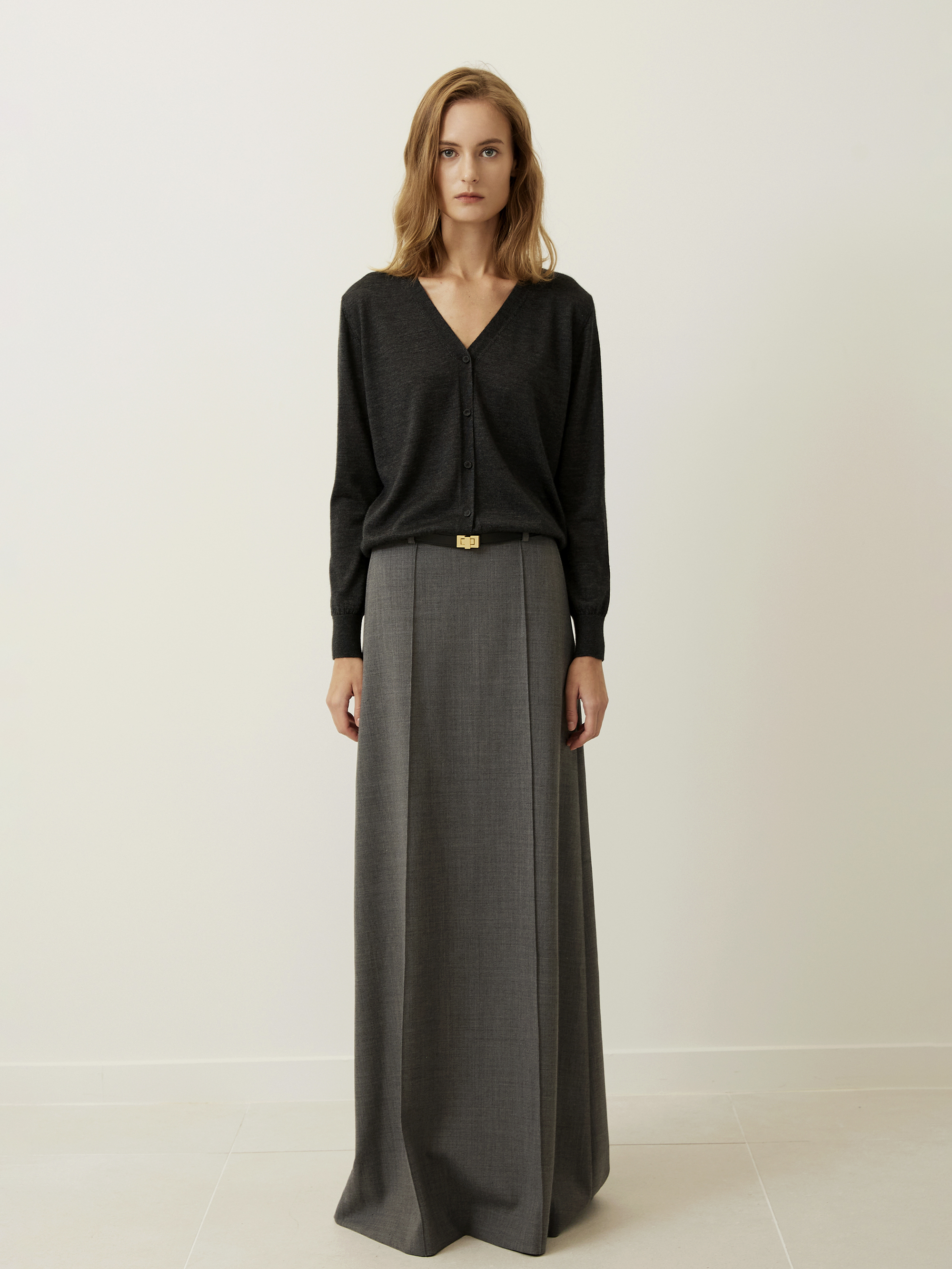 [FABRIC from JAPAN] Pintuck Maxi Wool Skirt - Grey