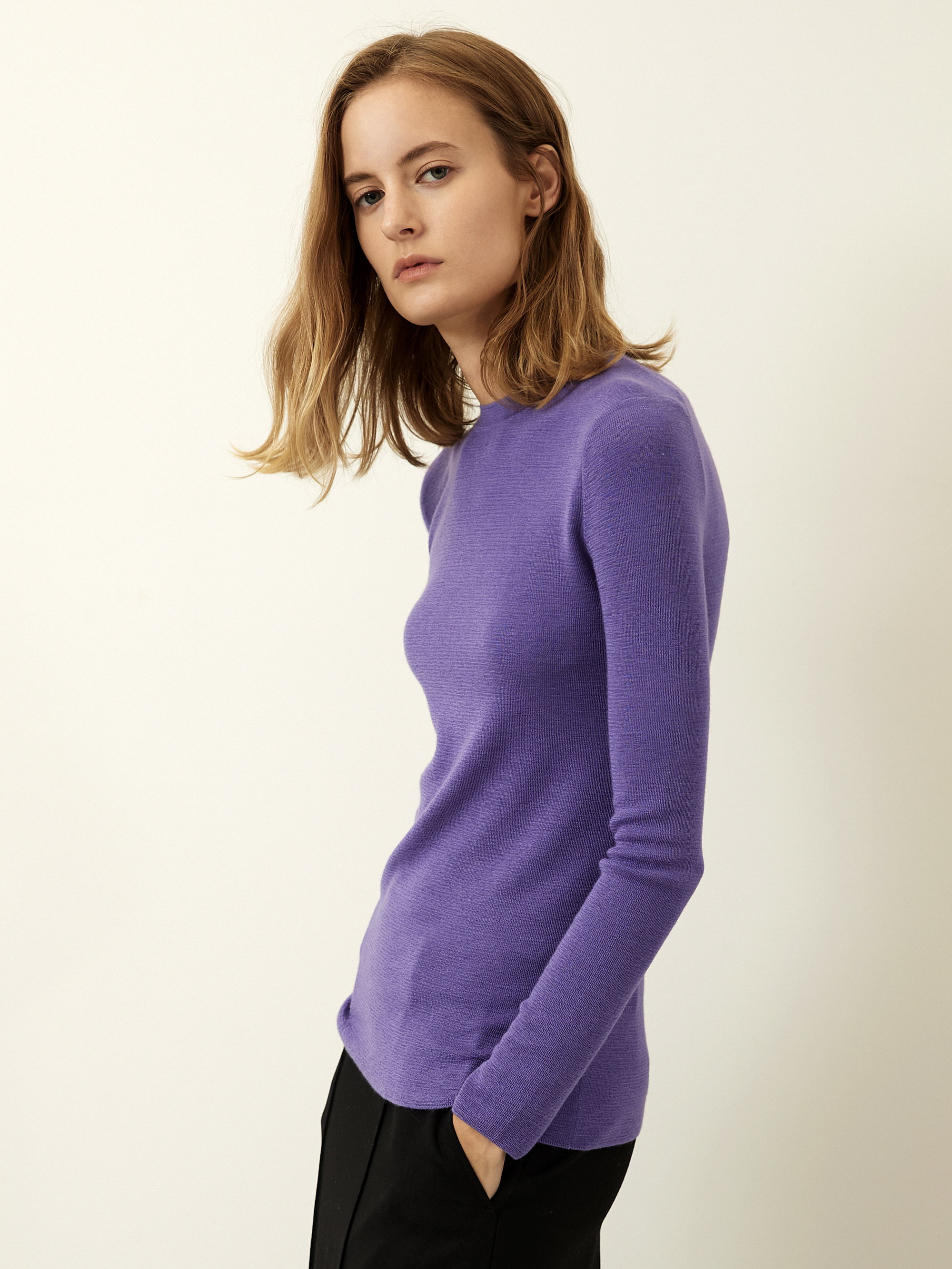 [Italy Cashmere] Silk Cashmere Roundneck Knit Top - Violet