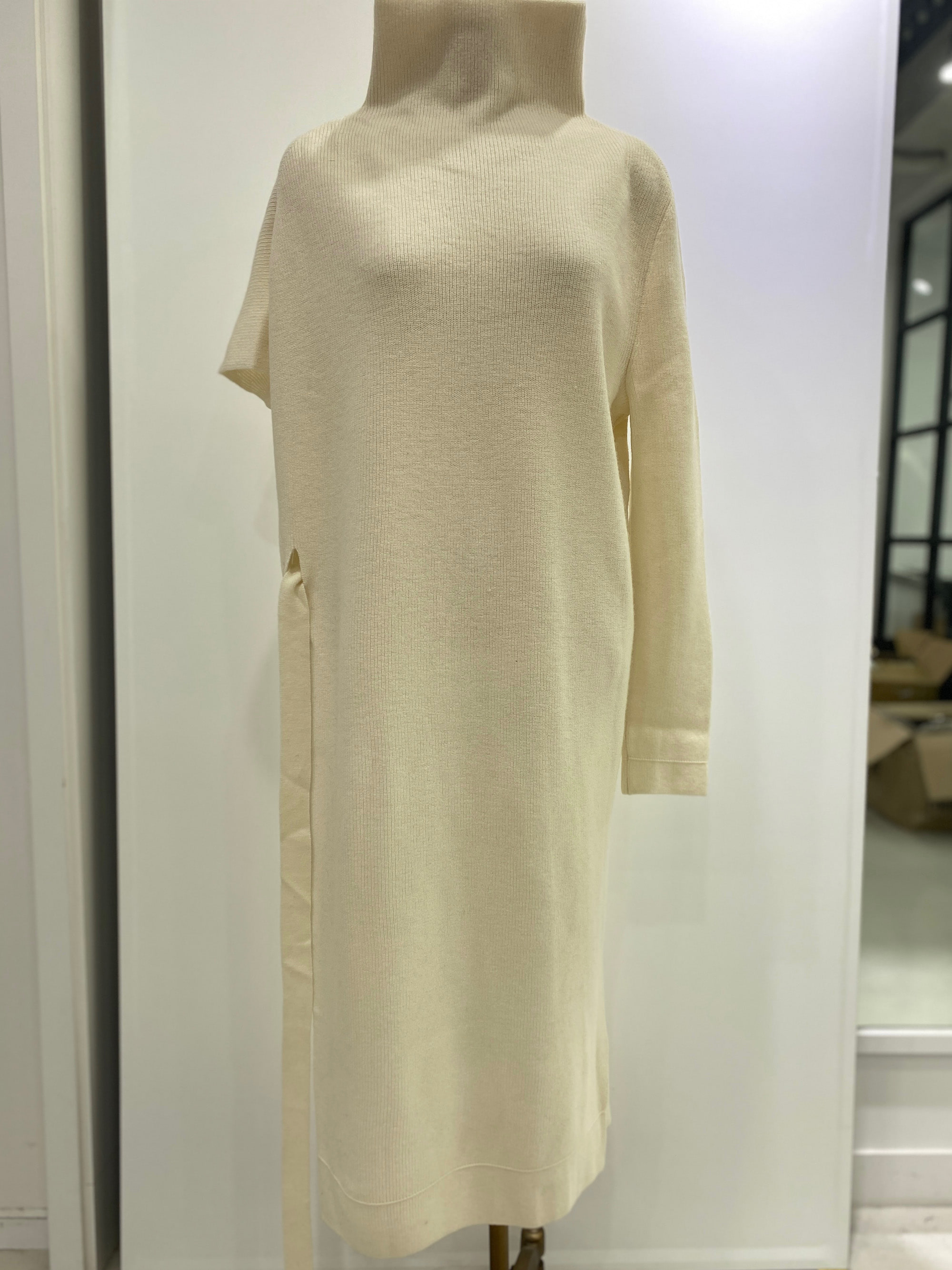 Wool 100% Long Slit Knit Dress - White
