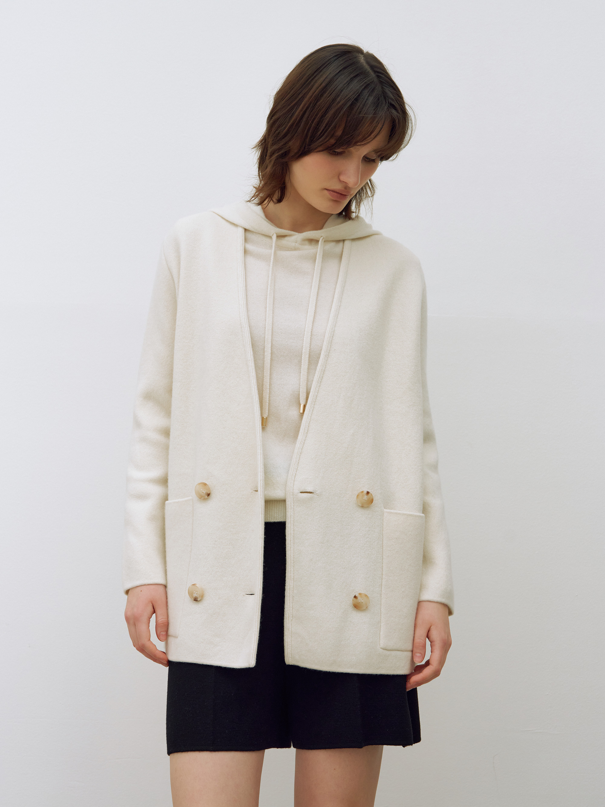 Double Breasted Pocket Knit Cardigan - Ivory