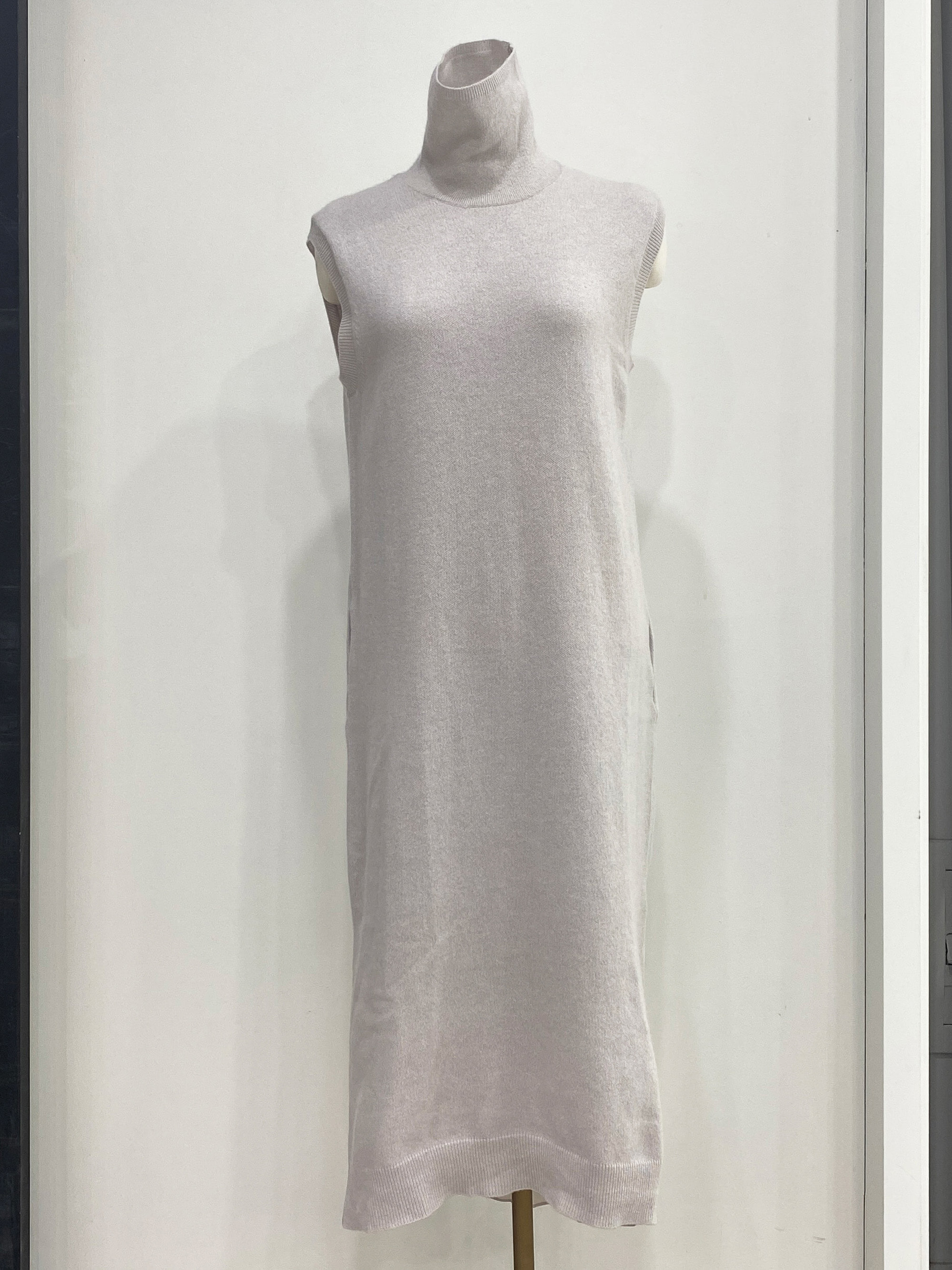Cashmere 100% Turtleneck Sleeveless Dress - Light Grey