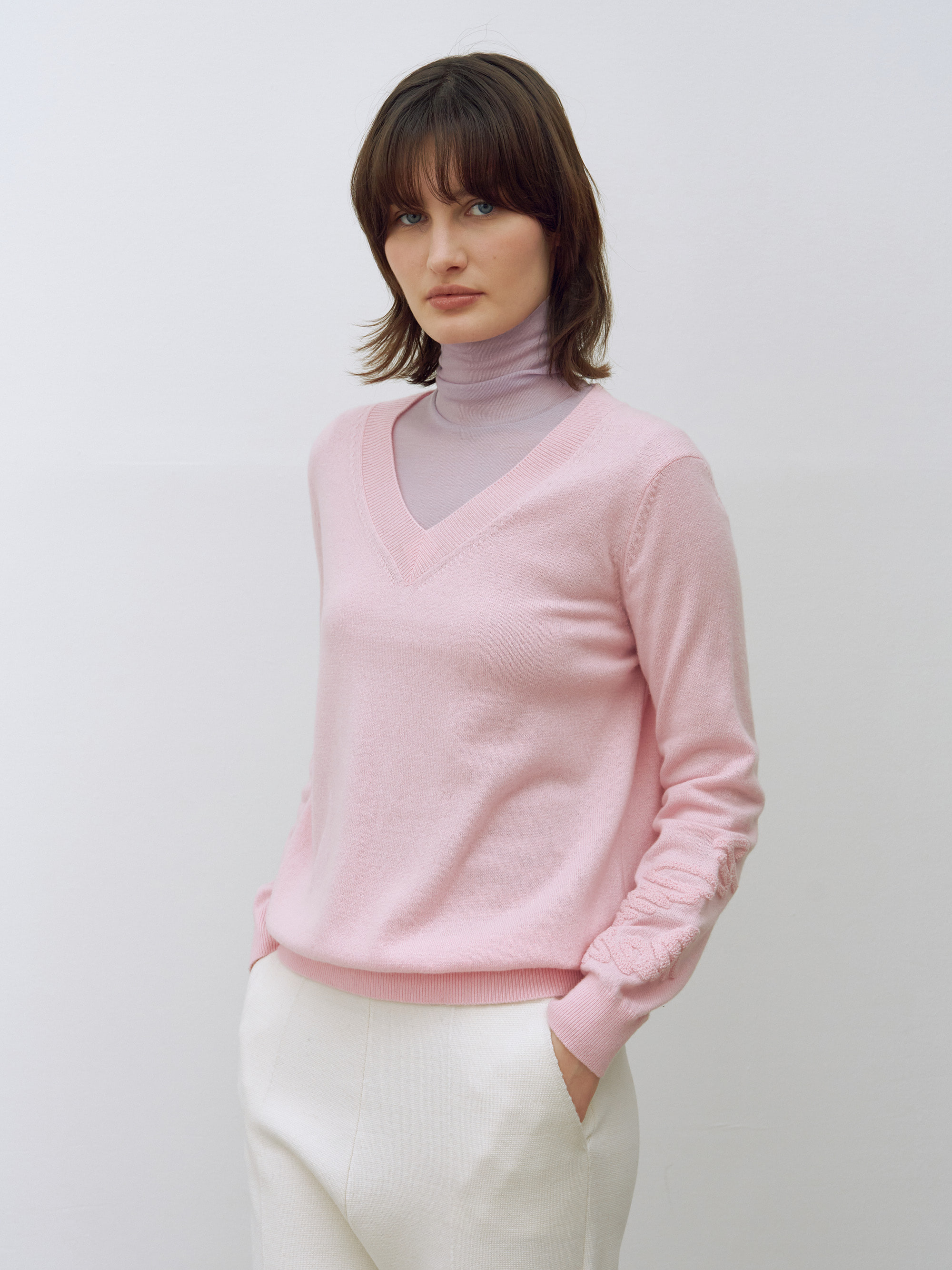 Boucle Stitch Color Point Pullover - Pink
