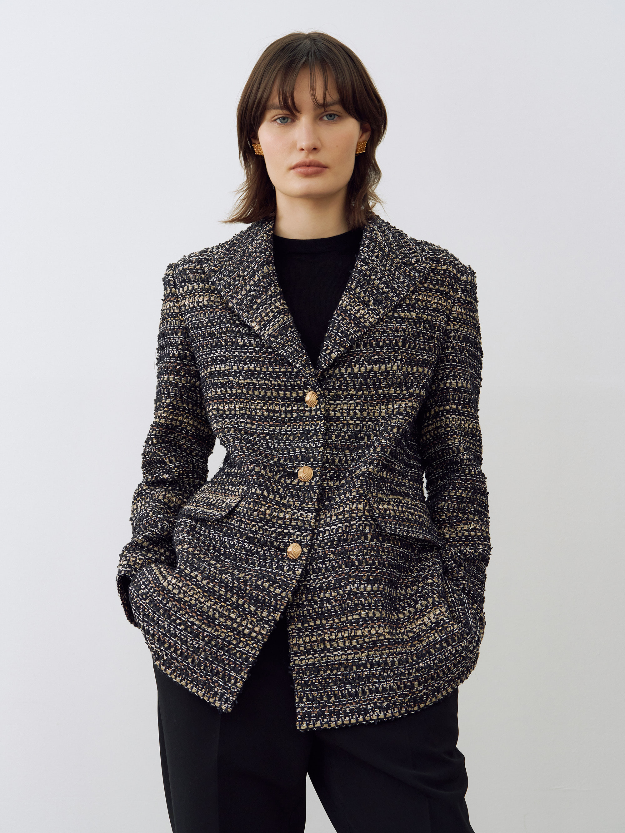 [EXCLUSIVE] Tailored Collar Tweed Jacket - Gold