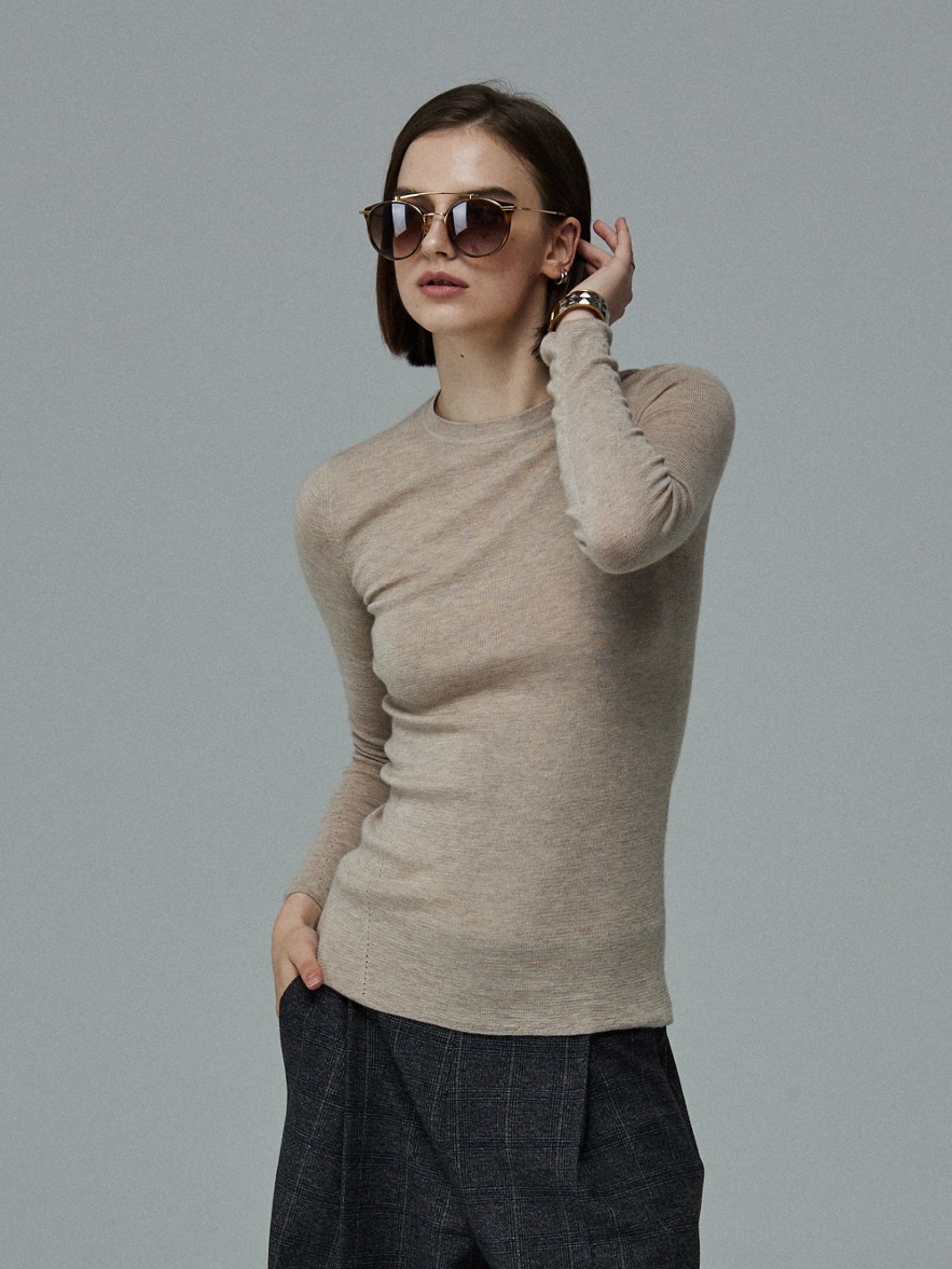 Italy Cashmere Silk Cashmere Roundneck Knit Top