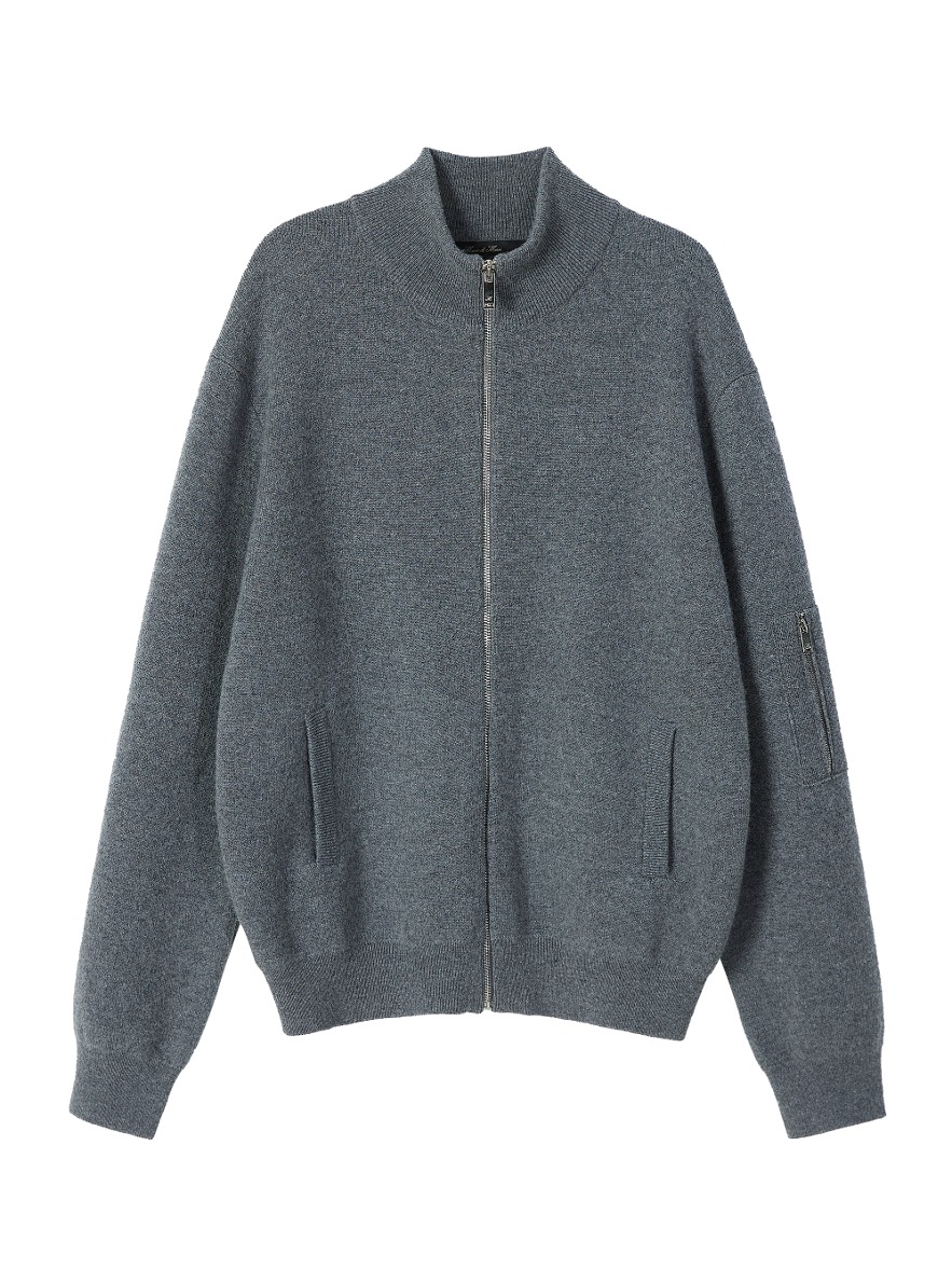 [MENS] Cashmere Blend Knit Back Logo Zip-up Cardigan - Grey