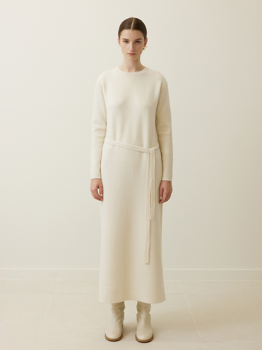 Cashmere Blend Belted Knit Dress - Ivory