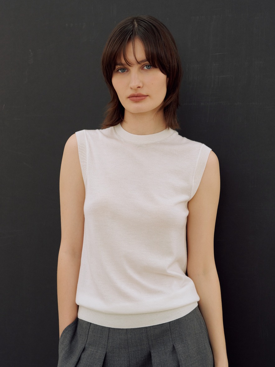 [Italy Cashmere] Silk Cashmere Sleeveless Knit Top - Ivory