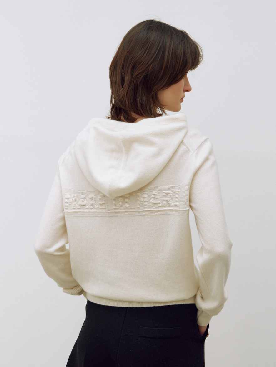 Logo Embroidery Knit Hoodie - Ivory