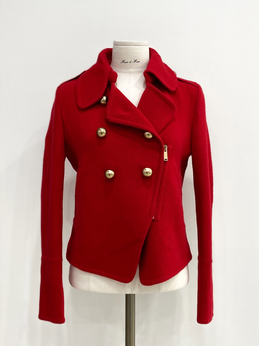Wool Blend Epaulet Jacket - Red