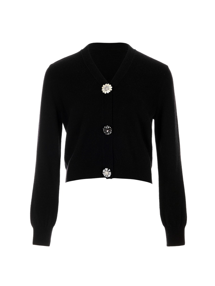 Cashmere Blend Jewel Button Cardigan - Black