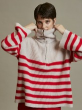 Stripe Knit Zip-up Pullover