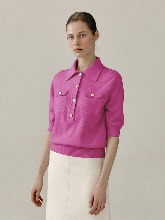 Front Pocket Collar Knit Top