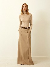 [FABRIC from JAPAN] Pintuck Maxi Wool Skirt - Beige