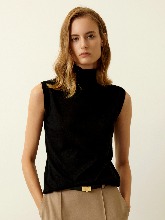 [Italy Cashmere] Silk Cashmere High Neck Sleeveless Knit Top - Black