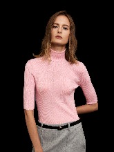 [Italy Wool] Premium Turtleneck Rib Knit Top - Pink